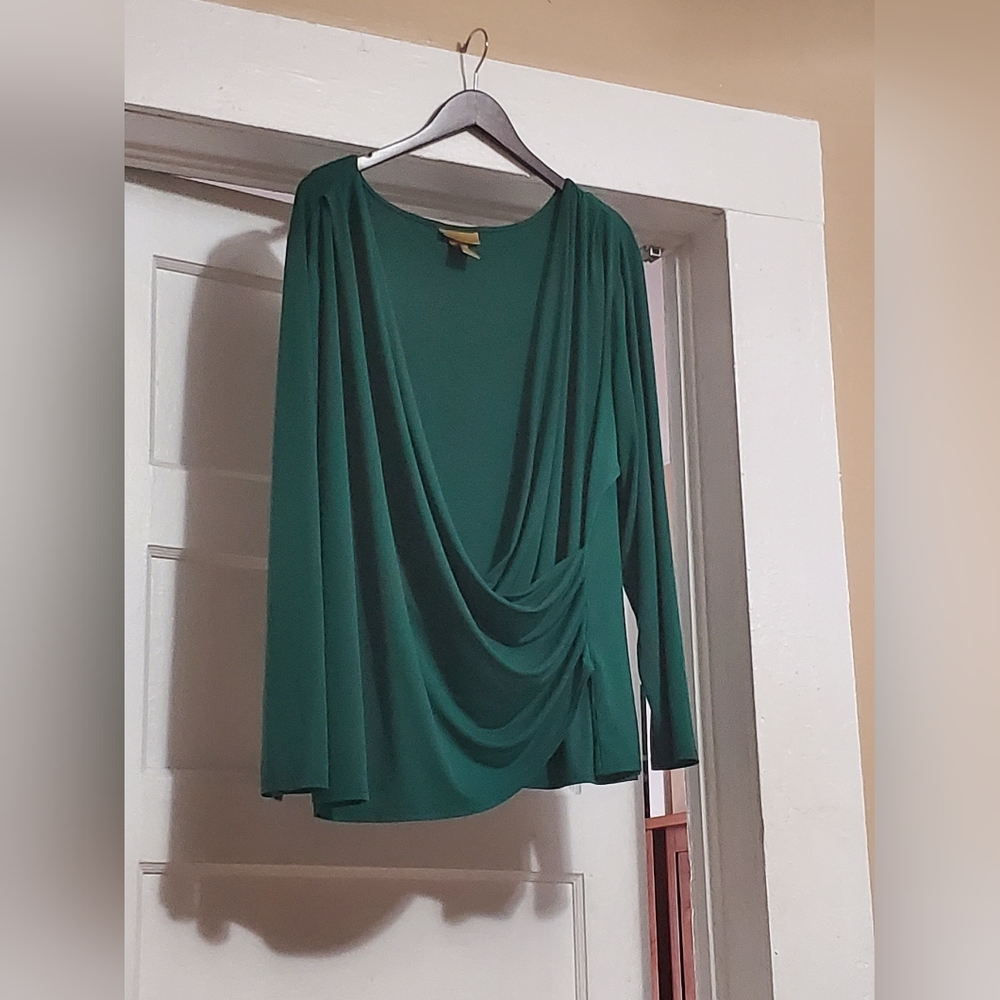 Hunter green faux-wrap shirt